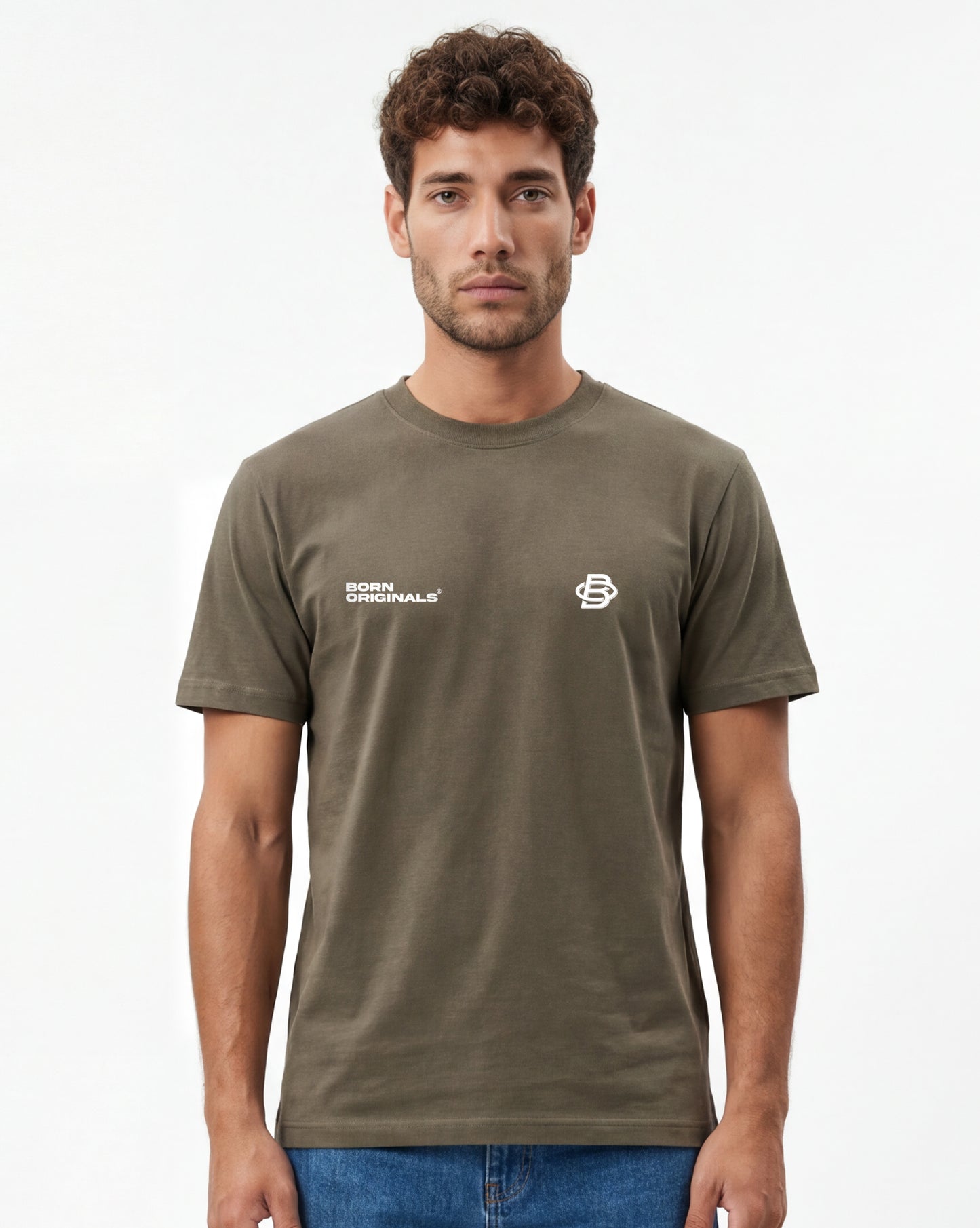Unisex Regular Fit T-Shirt Khaki "Modern Monogram"